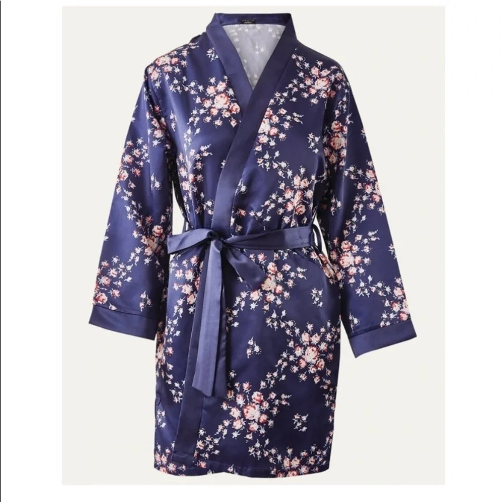 Morgan Lane Allie Satin Robe in Navy Floral L/XL NWT